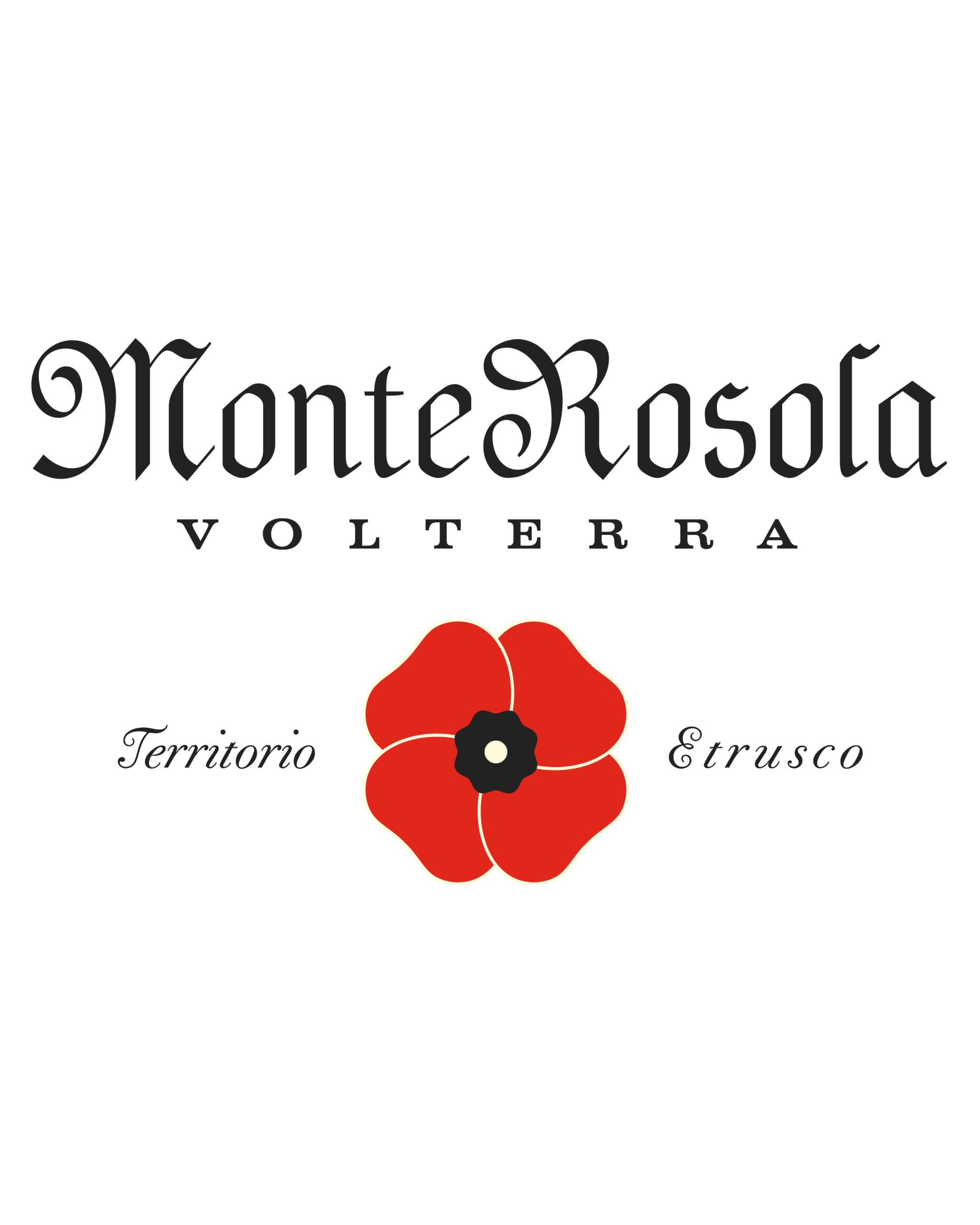 Edificio della cantina MonteRosola, realizzato in pietra e intonaco color terra, immerso nelle colline di Volterra sotto un ampio cielo azzurro.